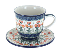 Polish Pottery Peach Posy Coffee Mug & Saucer
