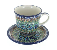 Polish Pottery Mardi Gras Coffee Mug & Saucer