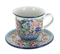 Polish Pottery Hummingbird Coffee Mug & Saucer
