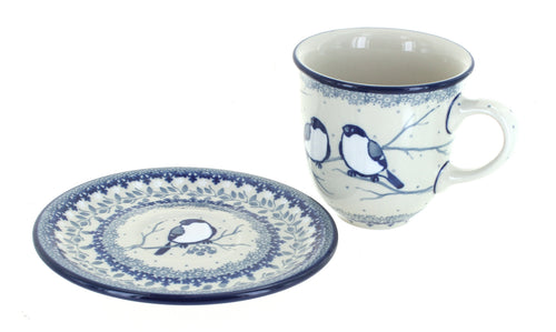 Bluebird Coffee Mug & Saucer Polish Pottery
