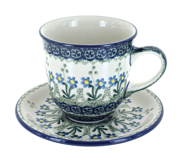Blue Posy Coffee Mug & Saucer