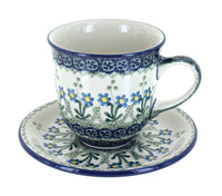 Polish Pottery Blue Posy Coffee Mug & Saucer