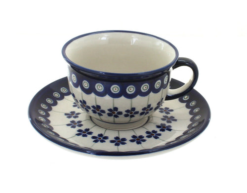 Polish Pottery Flowering Peacock Cup & Saucer