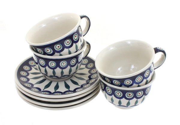 Peacock 4 Piece Cup & Saucer Set
