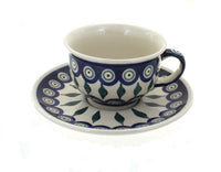 Polish Pottery Peacock Cup & Saucer