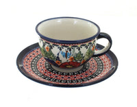 Polish Pottery Floral Butterfly Cup & Saucer
