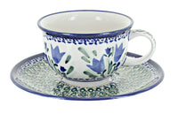 Polish Pottery Blue Tulip Cup & Saucer