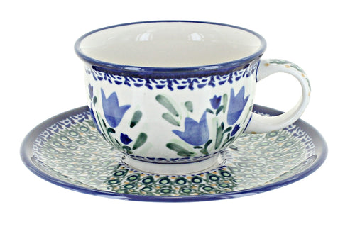 Polish Pottery Blue Tulip Cup & Saucer
