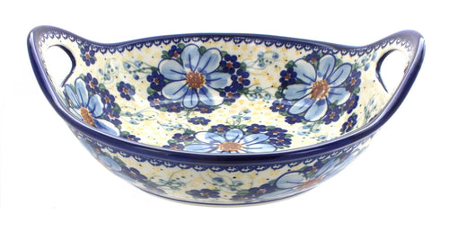 Polish Pottery Daisy Surprise Deep Bowl with Handles