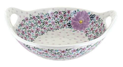 Polish Pottery Lilac Garden Deep Bowl With Handles
