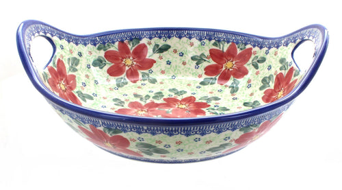 Polish Pottery Pointsettia Deep Bowl with Handles