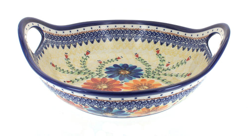 Polish Pottery Autumn Burst Deep Bowl With Handles