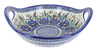 Polish Pottery Garden of Blue Deep Bowl with Handles