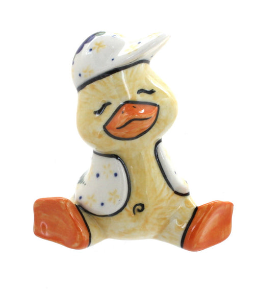 Polish Pottery Daisy Surprise Baby Duck with Cap