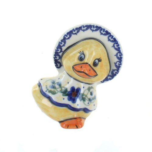 Polish Pottery Daisy Surprise Lady Duck with Bonnet