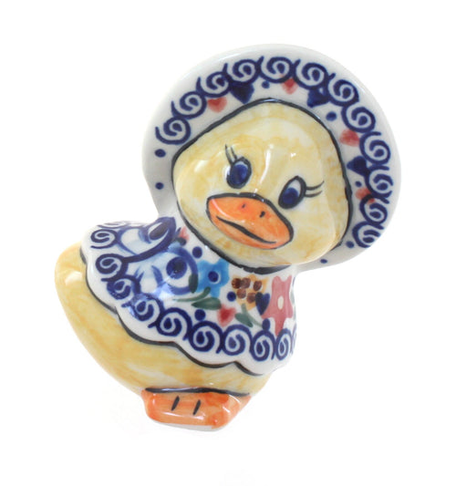 Polish Pottery Butterfly Lady Duck with Bonnet