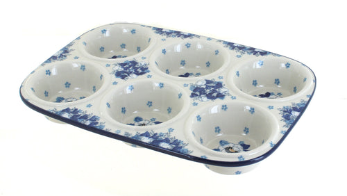 Polish Pottery Georgia Blue Muffin Pan