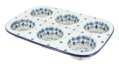 Polish Pottery Celeste Muffin Pan