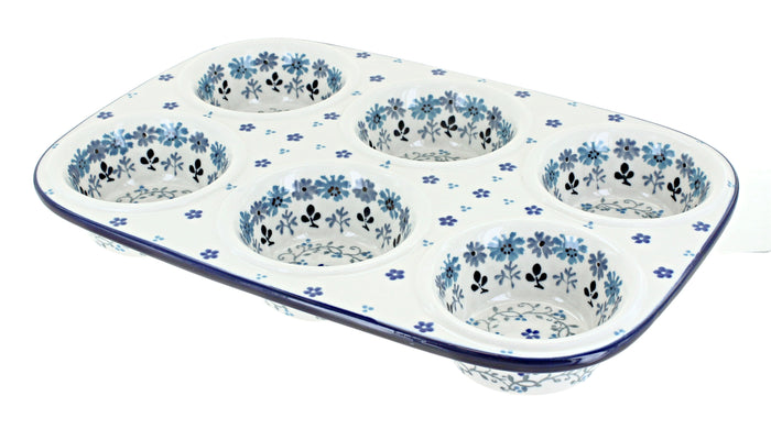 Polish Pottery Celeste Muffin Pan