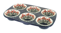 Polish Pottery Peach Posy Muffin Pan