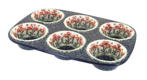 Polish Pottery Peach Posy Muffin Pan