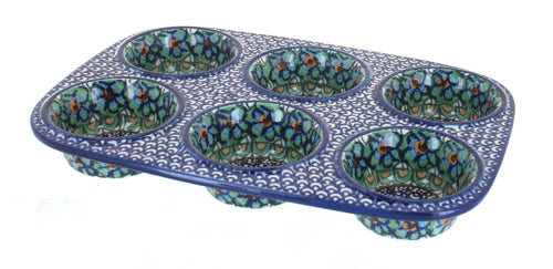 Polish Pottery Mardi Gras Muffin Pan