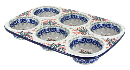 Polish Pottery Spring Tulip Muffin Pan