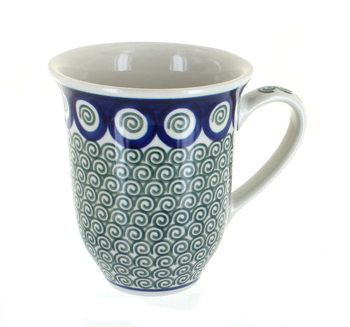 Polish Pottery Peacock Swirl Large Coffee Mug