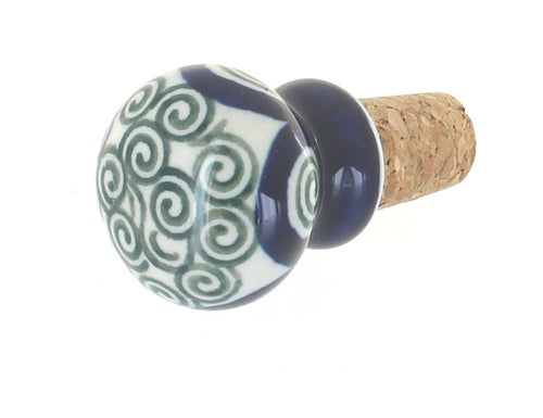 Polish Pottery Peacock Swirl Wine Cork