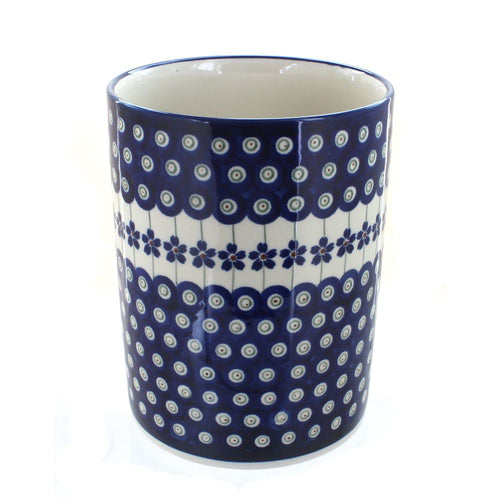 Polish Pottery Flowering Peacock Utensil Jar