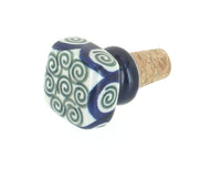 Polish Pottery Peacock Swirl Square Wine Cork