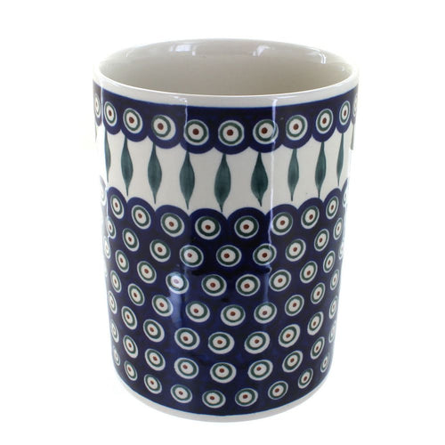 Polish Pottery Peacock Utensil Jar
