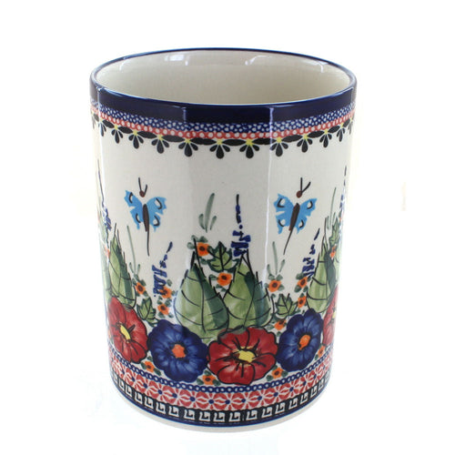 Polish Pottery Floral Butterfly Utensil Jar