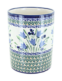 Polish Pottery Blue Tulip Utensil Jar