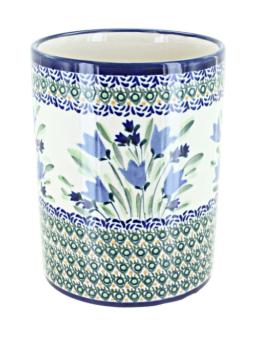 Polish Pottery Blue Tulip Utensil Jar