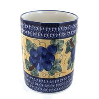 Polish Pottery Grapes Utensil Jar with Cobalt Trim