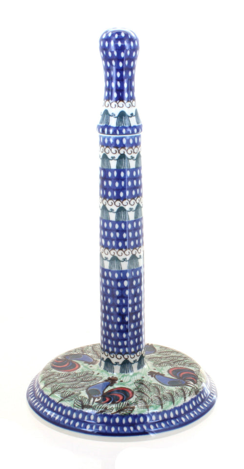 Polish Pottery Rooster Row Paper Towel Holder
