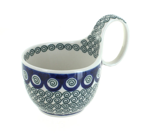 Polish Pottery Peacock Swirl Soup Mug