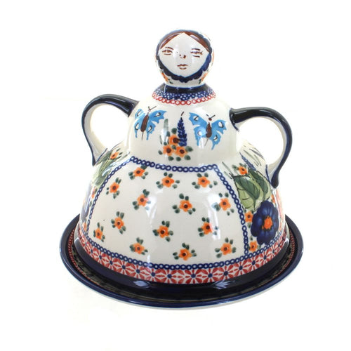 Polish Pottery Floral Butterfly Cheese Lady