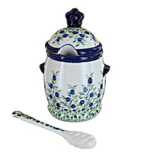 Polish Pottery Porcelain Vine Honey Pot and Dipper