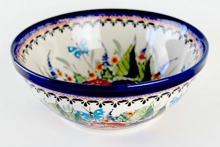 Floral Butterfly Medium Serving Bowl Polish Pottery