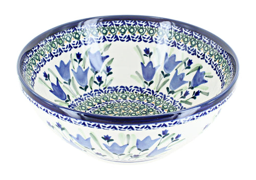 Polish Pottery Blue Tulip Medium Serving Bowl