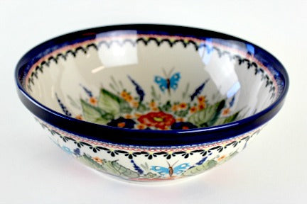 Floral Butterfly Large Serving Bowl Polish Pottery