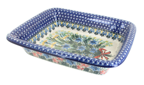 Polish Pottery Day Lily Bouquet Medium Rectangular Baker