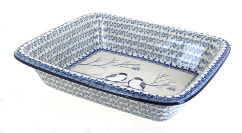 Polish Pottery Bluebird Medium Rectangular Baker