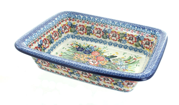 Polish Pottery Hummingbird Small Rectangular Baker