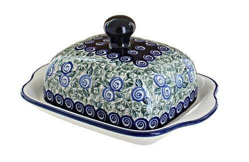 Polish Pottery Seaside Swirl Square Butter Dish