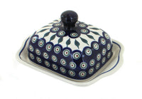 Polish Pottery Peacock Square Butter Dish