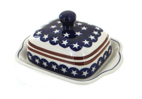Polish Pottery Stars & Stripes Square Butter Dish