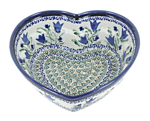 Polish Pottery Blue Tulip Large Heart Bowl